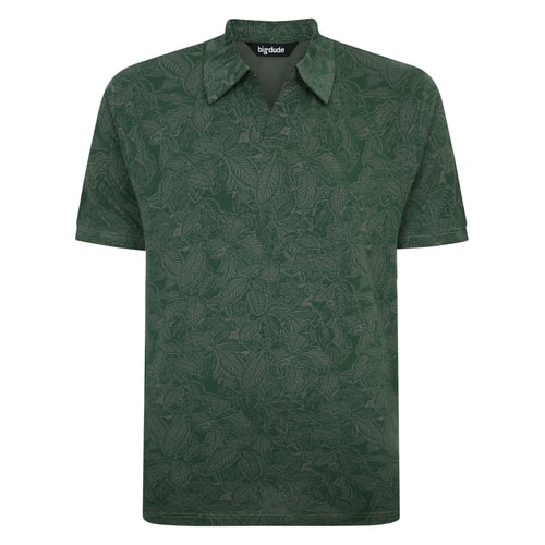 Bigdude Floral Print Relaxed Collar Polo Shirt Sage Green